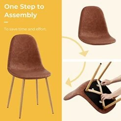 GreenForest Dining Chairs Set Of 4, Mid Century Dining Kitchen Room Chairs, Modern Upholstered Dining Chairs With Soft Faux Leather Cushion Seat And Metal Legs, Side Chairs For Living Room, Dark Brown