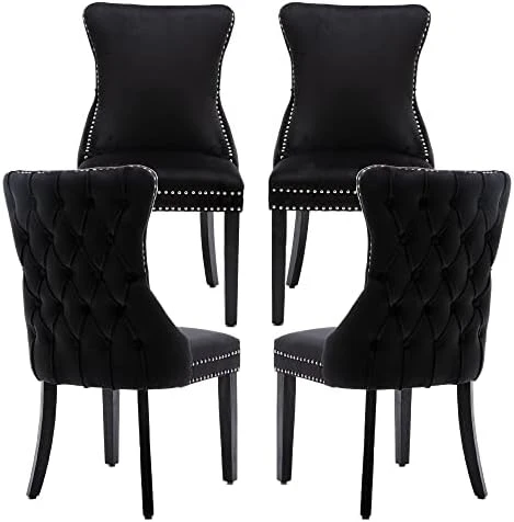 KCC Velvet Dining Chairs Set Of 4, Tufted Upholstered Wingback High-end Dining Kitchen Chair With Nailhead Solid Wood Legs, Contemporary Nikki Collection Modern Style, Beige 8 KCC Velvet Dining Chairs Set Of 4, Tufted Upholstered Wingback High-end Dining Kitchen Chair With Nailhead Solid Wood Legs, Contemporary Nikki Collection Modern Style, Beige - Image 8