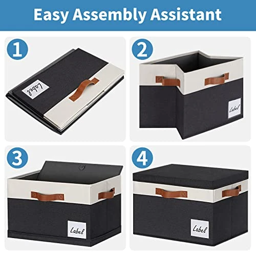 GhvyenntteS Large Storage Bins With Lids (3-Pack) Large Closet Storage Bins With Lid And 3 PU Handles, Foldable Fabric Storage Boxes With Label Window For Home Bedroom Office (Black, 15" X 11" X 9.7") 5 GhvyenntteS Large Storage Bins With Lids (3-Pack) Large Closet Storage Bins With Lid And 3 PU Handles, Foldable Fabric Storage Boxes With Label Window For Home Bedroom Office (Black, 15" X 11" X 9.7") - Image 5