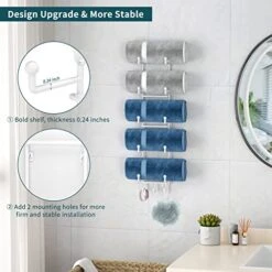 AITEE Towel Rack Wall Mounted, White Towel Rack Holder Organizer With Hooks For Hanging Bath Balls, Towel Shelf Holder Storage With 6 Compartments For Bathroom Hand Towels, Washcloths