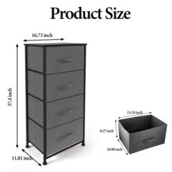 Sehloran 4 Drawer Dresser For Bedroom, Dessers Storage Tower, Chests Of Drawers, Removable Tall Fabric Bins, Dresser Organizers Unit For Hallway, Entryway, Closets, Wood Top, Gray -Songmics Furniture Shop 41elPkVDHAL