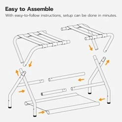 HOOBRO Folding Luggage Rack, Suitcase Stand With Fabric Storage Shelf For Guest Room, Double Tiers Metal Luggage Holder, 27 X 15.3 X 22 Inches, Bedroom, Hotel, Space Saving, Black BK04XL01 -Songmics Furniture Shop 41elbe9E7BL