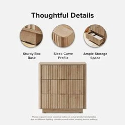 Mopio Brooklyn Mid-Century Modern Dresser/Credenza, Waveform Panel With Sleek Curved Profile With Aluminum Handle 3-Drawers For Bedroom/Living Room, Sturdy Anti-Tipping Base (Golden Oak, Dresser) -Songmics Furniture Shop 41enuBrX4EL