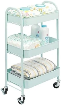 MDesign Metal 3-Tier Rolling Utility Storage Carts - Organizer Trolley For Bathroom, Kitchen, Laundry, Office, And Kids Rooms - Heavy Duty Caddy With 4 Caster Wheels - Light Pink -Songmics Furniture Shop 41eo8gq9QwL. AC