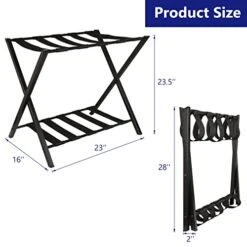 Folding Luggage Rack Suitcase Stand With Storage Shelf For Guest Room Bedroom Hotel, Black (1) -Songmics Furniture Shop 41epENzHnjL