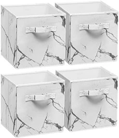 Sorbus Fabric Foldable Storage Cubes Organization Bins, Great For Home Organization, Living Room, Cube Storage Bins, For Closet, Nursery, Playroom, College Dorm, Marble Print Fabric (4, Pack, White)