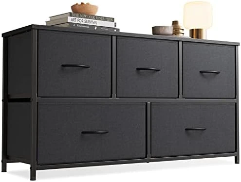 Cubiker Dresser Storage Organizer, 5 Drawer Dresser Tower Unit For Bedroom Hallway Entryway Closets, Small Dresser Clothes Storage With Wide Sturdy Steel Frame Wood Top, Black Grey 8 Cubiker Dresser Storage Organizer, 5 Drawer Dresser Tower Unit For Bedroom Hallway Entryway Closets, Small Dresser Clothes Storage With Wide Sturdy Steel Frame Wood Top, Black Grey - Image 8