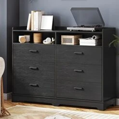 EPHEX Drawer Dresser With Acrylic LED Light, Wide Chest Of Drawers With Storage Compartment, 6 Drawer Dressers Organizer For Bedroom, Living Room, Hallway, Black -Songmics Furniture Shop 41ezqRWSByL. AC