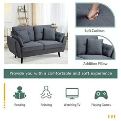 JAMFLY 63" Modern Loveseat Sofa Couch,Mid Century Couches For Living Room, Upholstered 2-Seat Love Seats With Pillow, Comfortable Small Space Sofa For Bedroom, Apartment -Songmics Furniture Shop 41f1tgjvloL