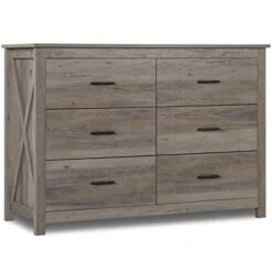 LTMEUTY Dresser For Bedroom - Wooden Dresser With 6 Drawers, Double Dresser, Grey Oak Storage Drawer Cabinet, Chest Of Drawer, Farmhouse Bedroom Furniture