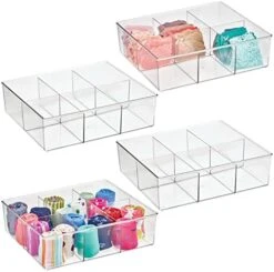 MDesign Plastic 12 Compartment Divided Drawer And Closet Storage Bin - Organizer For Scarves, Socks, Ties Bras, And Underwear - Dress Drawer Organizer, Shelf Organization - Lumiere Collection - Clear -Songmics Furniture Shop 41f7V2x8DHL. AC