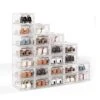 Crestlive Products 24 Pack Shoe Storage Box, Plastic Foldable Shoe Box, Stackable Clear Shoe Organizer (Medium/White)