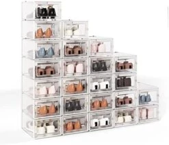 Crestlive Products 24 Pack Shoe Storage Box, Plastic Foldable Shoe Box, Stackable Clear Shoe Organizer (Medium/White) -Songmics Furniture Shop 41f9I9DQU6L. AC