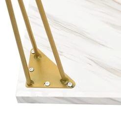 LZ LEISURE ZONE 3-Piece Dining Table Set, Rustic Farmhouse Wooden Kitchen Table With Two Benches, Thick Table/Bench Top With Iron Frame For 4, Faxu Marble White+Gold Frame -Songmics Furniture Shop 41fBgtmycUL