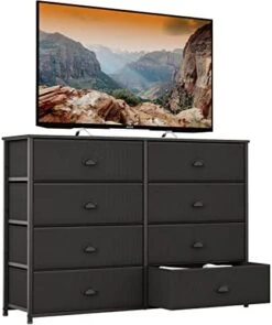 Furnulem 8 Drawer Dresser Wide 40'' Long, Storage Chest Of Drawer For 50'' TV Stand, Closet, Bedroom, Nursery, Fabric Bins, Wooden Top Living Room Rustic Furniture (Black) 20 Furnulem 8 Drawer Dresser Wide 40'' Long, Storage Chest Of Drawer For 50'' TV Stand, Closet, Bedroom, Nursery, Fabric Bins, Wooden Top Living Room Rustic Furniture (Black) -Songmics Furniture Shop 41fBmlPGotL. AC