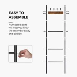 VASAGLE Blanket Ladder, 5-Tier Ladder Shelf, Decorative Ladder With 4 Removable Hooks, Metal Frame, Industrial Style, Rustic Brown And Black ULLS016B01 -Songmics Furniture Shop 41fDSsHtU3L