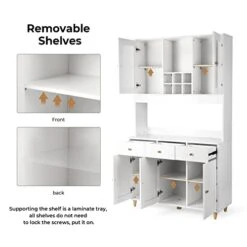 SMOOL 71" Traditional Freestanding Kitchen Pantry, Pantry Cabinet With 3 Drawers, Kitchen Cupboard With 5 Storage Cabinets, White -Songmics Furniture Shop 41fDwYXuZNL