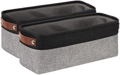 DULLEMELO 2-Pack Bathroom Baskets For Toilet, Small Storage Bins For Organizing Closets, Cabinets, Shelves, Canvas Fabric Storage Basket Bins With Leather Handles For Empty Gift Basket (White&Khaki) -Songmics Furniture Shop 41fE9w9vQL. AC
