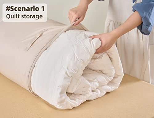 ECOWAN LIVING 8Gal Cylindrical Clothes Blanket Quilt Pillow Storage Bag, Closet Organizer Storage Container, Reusable Drawstring Packing Bag, Durable Handle, Moistureproof(Gray, M, 2 Bag) 3 ECOWAN LIVING 8Gal Cylindrical Clothes Blanket Quilt Pillow Storage Bag, Closet Organizer Storage Container, Reusable Drawstring Packing Bag, Durable Handle, Moistureproof(Gray, M, 2 Bag) - Image 3