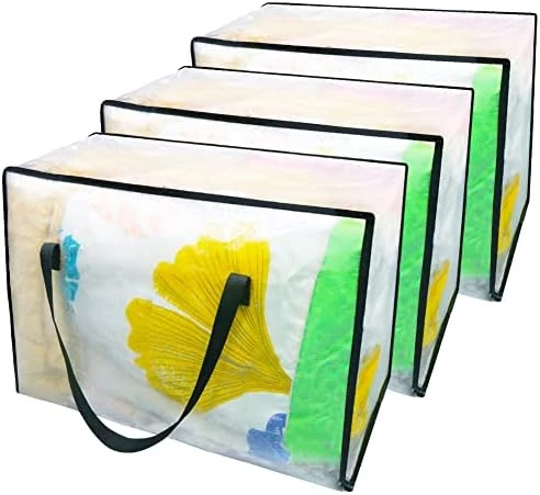 AMJ 3-Pack Clear Clothes Storage Bag With Reinforced Handle, Foldable Heavy-Duty Tote For Space Saving, Vinyl Storage Bag For Comforter, Blanket, Bedding, Duvet, Moving Totes (Clear) 8 AMJ 3-Pack Clear Clothes Storage Bag With Reinforced Handle, Foldable Heavy-Duty Tote For Space Saving, Vinyl Storage Bag For Comforter, Blanket, Bedding, Duvet, Moving Totes (Clear) - Image 8