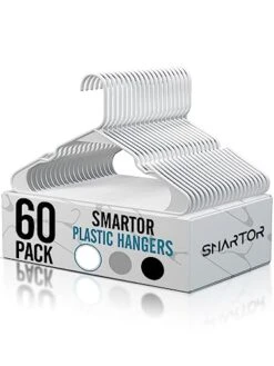 Smartor Plastic Hangers 60 Pack, Heavy Duty Plastic Hangers, Space Saving Clothes Hangers Plastic, Thick Plastic Hanger Shirt Hangers For Clothes, Shirts, Blouses And Dress (White)