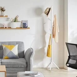 YMYNY Wooden Coat Rack Stand, Free Standing Hall Tree With 8 Hooks Super Easy Assembly, Adjustable Sizes Entryway Coat Rack For Hat, Clothes, Purse, Scarves, Handbags, White, HD-UHRF-1194 -Songmics Furniture Shop 41fJnO9HbfL