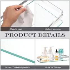 Ripeng 4 Pack Bathroom Glass Shelf Silver Aluminum Glass 8 Mm Extra Thick Rectangular 1 Tier Storage Organizer Wall Mount Floating Glass Shelves -Songmics Furniture Shop 41fM8XIhtLL