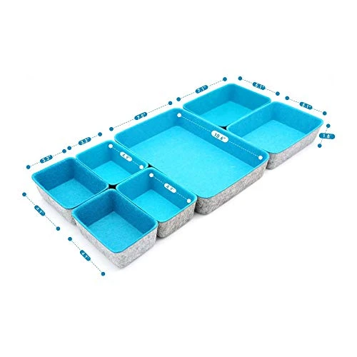 Welaxy Drawer Organizers Bins Felt Storage Bin Office Organizer Shallow Small Desk Organizer Trays Draw Dividers 7-piece (Turquoise) 6 Welaxy Drawer Organizers Bins Felt Storage Bin Office Organizer Shallow Small Desk Organizer Trays Draw Dividers 7-piece (Turquoise) - Image 6