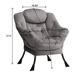 AcozyHom Modern Large Cotton Fabric Lazy Chair，Accent Contemporary Lounge Chair, Single Steel Frame Leisure Sofa Chair With Armrests And A Side Pocket, Smoky Grey -Songmics Furniture Shop 41fPEEDyR8L