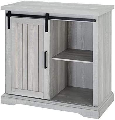 Walker Edison Carson Modern Farmhouse Sliding Slat Door Storage Cabinet, 32 Inch, Grey Wash 5 Walker Edison Carson Modern Farmhouse Sliding Slat Door Storage Cabinet, 32 Inch, Grey Wash - Image 5