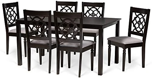 Baxton Studio Renaud Dining Set And Dining Set Grey Fabric Upholstered And Walnut Brown Finished Wood 7-Piece Dining Set 13 Baxton Studio Renaud Dining Set And Dining Set Grey Fabric Upholstered And Walnut Brown Finished Wood 7-Piece Dining Set - Image 13