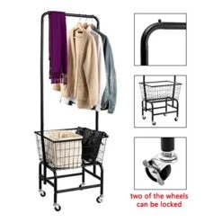 ALIMORDEN Laundry Cart With Clothes Rack, Rolling Laundry Butler With Wire Storage Rack，Black -Songmics Furniture Shop 41fRsQuwyZL