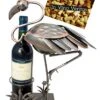 BRUBAKER Wine Bottle Holder 'Flamingo' - Table Top Metal Sculpture - With Greeting Card
