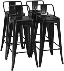 COSTWAY Metal Bar Stools Set Of 4, With Removable Back, 30'' Bar Height Stools With Rubber Feet, Stylish And Modern Chairs, For Kitchen, Dining Rooms, And Side Bar (Gun-Update, 30'') -Songmics Furniture Shop 41fbYuzvSiL. AC
