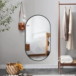 Black Oval Bathroom Mirror,17''x30'' Vanity Wall Mirror, Aluminum Thin Framed Mirror For Bathroom,Decorative Pill Shaped Mirror,Pre-Install Hooks,Durable Wood Backboard,Vertical & Horizontal Hanging -Songmics Furniture Shop 41fjKKaCwxL