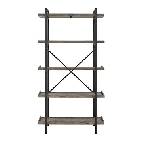 Walker Edison Urban Metal 5-Shelf Bookcase, 68" H, Gray Wash 2 Walker Edison Urban Metal 5-Shelf Bookcase, 68" H, Gray Wash - Image 2