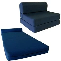 D&D Futon Furniture. Chair Folding Foam Bed, Studio Sofa Guest Folded Foam Mattress (6" X 36" X 70", Navy Blue)