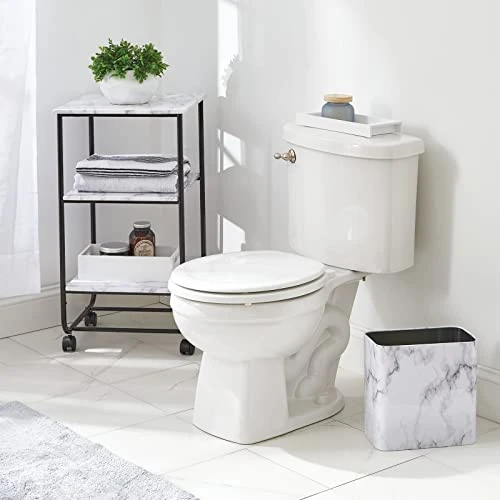 MDesign Small Rectangular Steel Trash Can, Narrow Wastebasket, Slim Garbage Container Bin, 2.4 Gallon For Bathroom, Bedroom, Kitchen, Home Office, Dorm, Recycling Waste Basket - Marble Print, Pack Of 1 5 MDesign Small Rectangular Steel Trash Can, Narrow Wastebasket, Slim Garbage Container Bin, 2.4 Gallon For Bathroom, Bedroom, Kitchen, Home Office, Dorm, Recycling Waste Basket - Marble Print, Pack Of 1 - Image 5