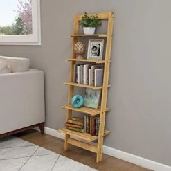 5-Tier Ladder Bookshelf- Leaning Decorative Shelves (Color : Walnut) -Songmics Furniture Shop 41g1AfcPD4L. AC
