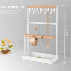 GEAMSAM Jewelry Organizer Necklace Holder, 4-Tier Earring Display Stand With 10 Hooks Ear Stud Holes, Bracelet Holder Bottom Ring Tray For Women Necklaces Earrings Watches Storage On Dresser -Songmics Furniture Shop 41g1lvRx49L
