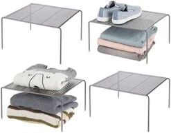 MDesign Modern Metal Square Closet, Cabinet, Countertop Organizer Storage Shelf For Bedrooms, Bathrooms, Entryways And Hallways - Durable Steel, Non-Skid Feet - 4 Pack - Graphite Gray -Songmics Furniture Shop 41g9lUpaqL. AC