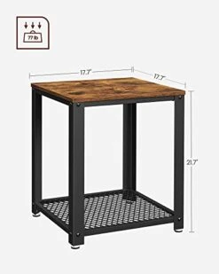VASAGLE Side Table, 2-Tier Nightstand, End Table With Mesh Shelf, Steel Frame, Adjustable Feet, For Living Room, Bedroom, Industrial Style, Rustic Brown And Black ULET41X -Songmics Furniture Shop 41gAox5etEL