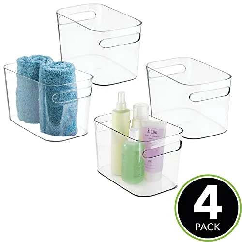 MDesign Deep Plastic Bathroom Bin With Handles - Storage Organizer For Vanity Countertop - Hold Soap, Body Wash, Shampoo, Lotion, Conditioner, Hand Towels - 10" Long, Aura Collection, 4 Pack, Clear 2 MDesign Deep Plastic Bathroom Bin With Handles - Storage Organizer For Vanity Countertop - Hold Soap, Body Wash, Shampoo, Lotion, Conditioner, Hand Towels - 10" Long, Aura Collection, 4 Pack, Clear - Image 2