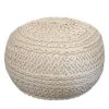 NOORI Home - Premium Luxury 100% Handmade & Handcrafted Cable Style Cotton Knitted Jade Comfortable Pouf, Ottoman, Footrest, Footstool - Beige - 20"x20"x14"