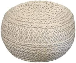 NOORI Home - Premium Luxury 100% Handmade & Handcrafted Cable Style Cotton Knitted Jade Comfortable Pouf, Ottoman, Footrest, Footstool - Beige - 20"x20"x14" -Songmics Furniture Shop 41gHbPXSlVL. AC