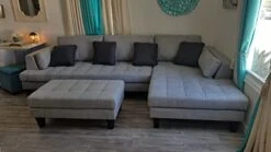 Stendmar 3pc 120" Contemporary Grey Microfiber Sectional Sofa Chaise Ottoman S168RG -Songmics Furniture Shop 41gLEB6hUWL
