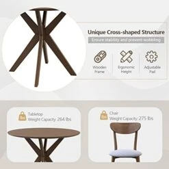 Giantex 3-Piece Dining Table And Chair Set, Wooden Kitchen Table Set, Farmhouse Round Kitchen Table And 2 Cushioned Dinette Chairs, Mid-Century Dining Table Set For Dining Room, Kitchen, Living Room -Songmics Furniture Shop 41gLLJQdSeL