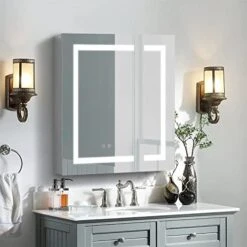 WELLFOR 30 In. W X 30 In. H Medium Aluminum Recessed Or Surface Mount Bathroom Medicine Cabinet With Mirror And Lighted, Double Opening Doors, Defogger, Dimmer, Outlets & USB Ports -Songmics Furniture Shop 41gMf3irg7L. AC