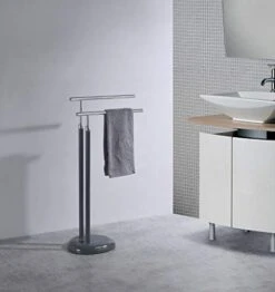 Kings Brand Furniture - Holland Metal Freestanding Towel Rack Stand, Gray/Chrome