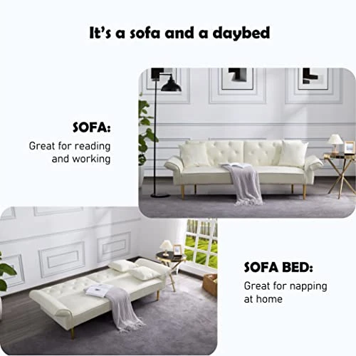 LCH Velvet Futon Sofa Bed, Memory Foam Couch Set, Upholstered Modern Daybed Convertible Folding Loveseat Recliner With Pillows And Wooden Frame For Compact Living Room,Apartment,Dorm,Office(Beige) 3 LCH Velvet Futon Sofa Bed, Memory Foam Couch Set, Upholstered Modern Daybed Convertible Folding Loveseat Recliner With Pillows And Wooden Frame For Compact Living Room,Apartment,Dorm,Office(Beige) - Image 3